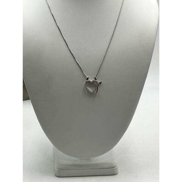 Sterling Silver 1/20 Ct Diamond Heart Devil Horns 14k Rose Gold Pendant Necklace - Picture 10 of 10